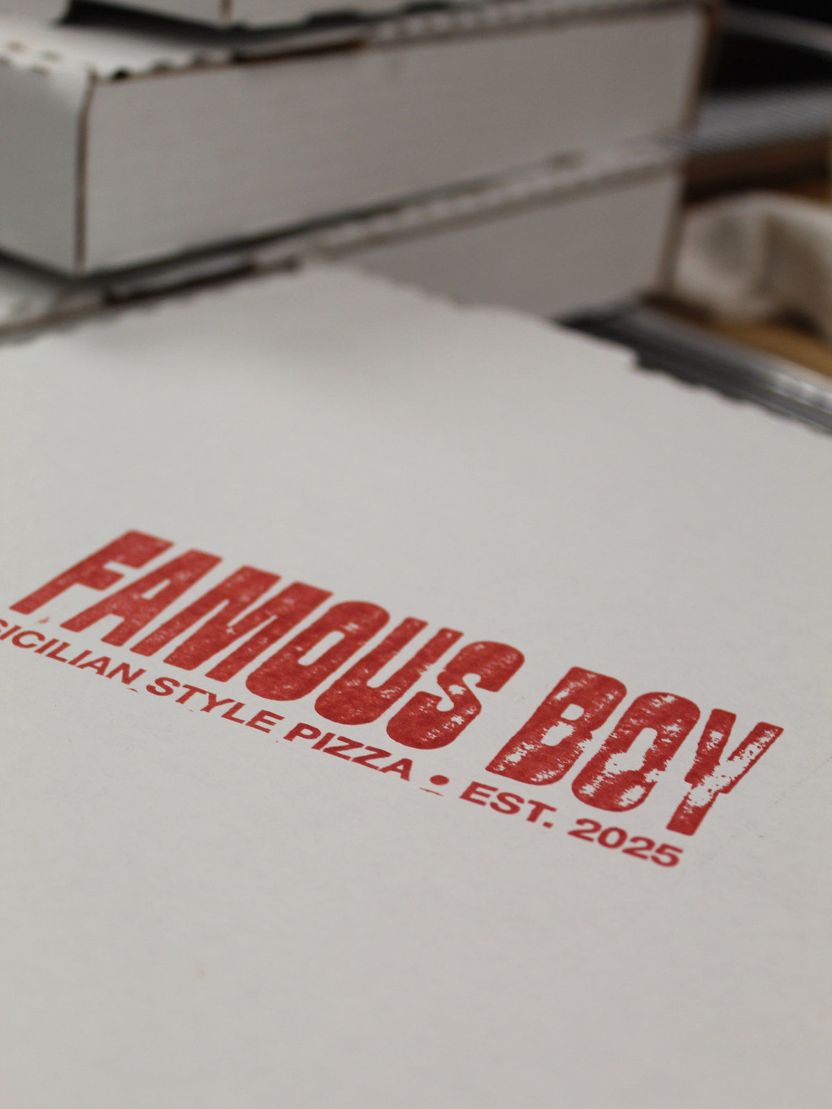 Famous Boy pizza boxes